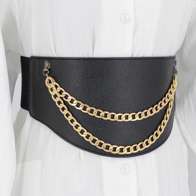 China BE-019 Fashion Black Casual High Quality Waist Corset Waist Cincher Letter Chain Belt For Women for sale