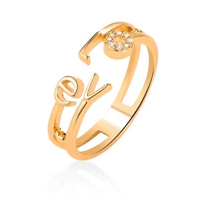 China Best Selling Trendy Ring Personalized Copper Open Love Alphabet Party Jewelry Women's Fashion Ring R-065 for sale