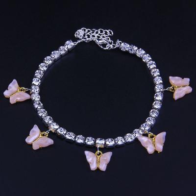 China A-0031 FASHIONABLE Butterfly Acrylic Butterfly Anklets Resin Jewelry Rhinestone Dangling Anklet Chain for sale