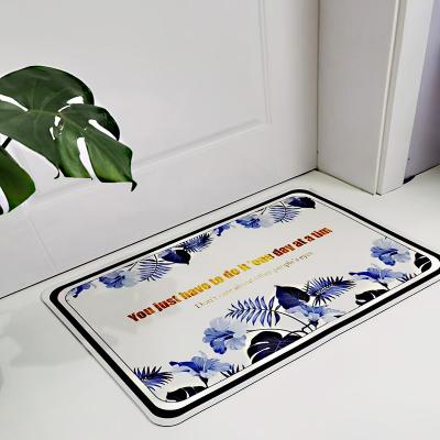 China Washable Customizable Pattern Logo Bathroom Water Absorbent Rug Set Rubber Door Mats Diatom Mud Floor Mat Anti Slip Diatomite Bath Mat for sale