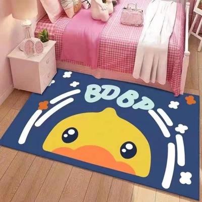 China Stain Resistant Cartoon Yellow Duck Patterning Kids Room Bed Under Carpet Loop Low Level Pile Rug for sale