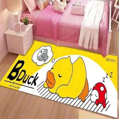 China Stain Resistant Cartoon Yellow Duck Patterning Kids Room Bed Under Carpet Loop Low Level Pile Rug for sale