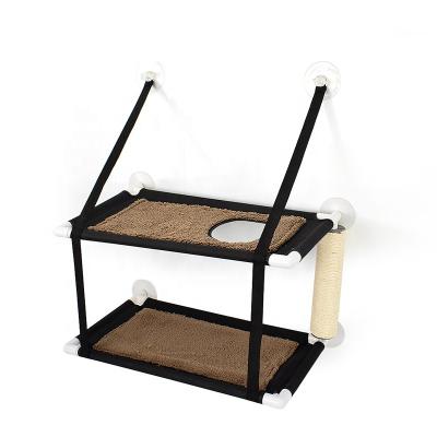 China Viable Coral Fleece Pet Cat Bed Double Layer Window Warm Cat Hammock With Scratching Post for sale