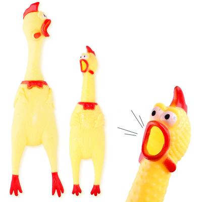 China Viable Screaming Yellow Rubber Chicken Squeaky Dog Vinyl Rubber Chew Toy for sale