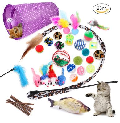 China 28 Pack Sustainable Pet Cat Toy Set 2020 New Cat Toys Pack With Cat Tunnel for sale