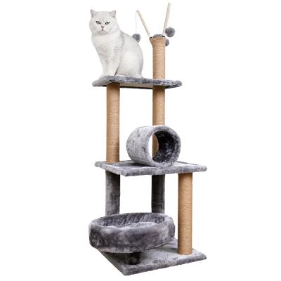 China OEM/ODM Sustainable Natural Sisal Wood Pet Furniture Toys Cat Tree Scratcher House Interactive Climbing Tower for sale