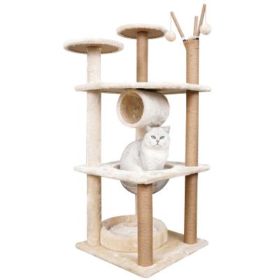 China Customized Plush Large Pet Scratcher Furniture Wooden Cat Tree Luxurious Home Wholesale Sustainable Sustainable Housing Natural Sisal for sale