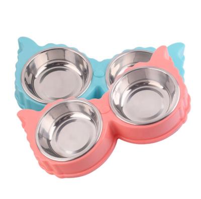 China Sustainable Double Dog Bowls Cute Stainless Steel Dog Bowl Non-Slip Feeder Rolls Pet Bowl Pets Water Food Bowl for sale