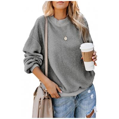 China Women's Fashion Crewneck Breathable Casual Fleece Solid Color Long Sleeve Fluffy Sweatshirts Tops Pullovers for sale