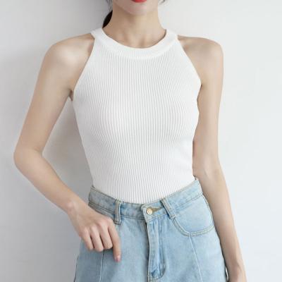 China Anti-pilling Women Crop Knitted Tops Off The Shoulder Tank Tops Female Elastic Solid O-Neck Women Elegant Summer for sale