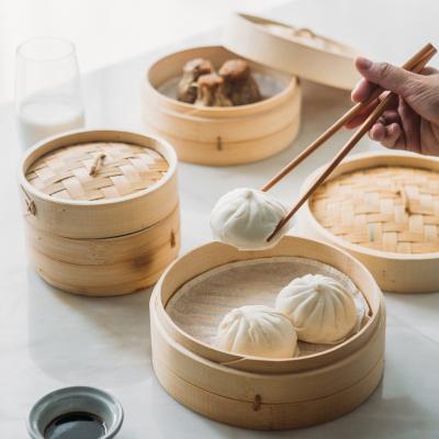 China Newell Wholesale Chinese Kitchen Cooking Viable Mini Dumpling Dim Sum 10 Inch Food Steamer Basket Sets Bamboo Steamer With Liner for sale