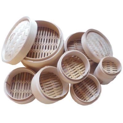 China Newell Wholesale Factory Price Viable 8 Inch Engraved Lid Bamboo Steamer Basket Logo Cookware Sets 2 Layers For Restaurant for sale