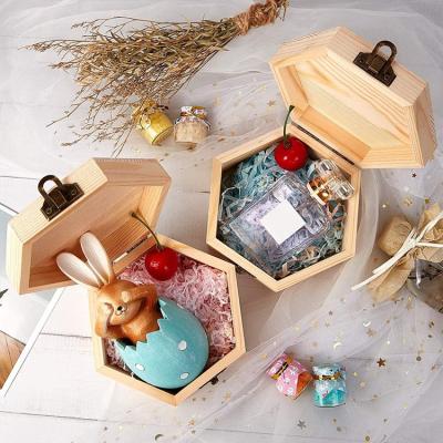 China Hexagonal Shaped Wooden Box Compound Newell Handmade Magnetic Tea Gift High Quality Medal Storage Logo Large Ring Packaging Jewelry for sale