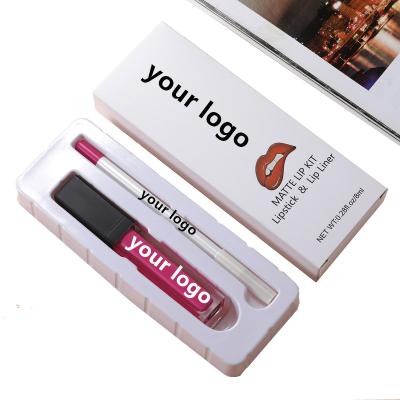 China Custom Organic Vegan LipLiner Nude Lipstick Waterproof Set Matte Liquid Lipstick Lip Liner Pencil Kit Private Label for sale