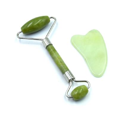 China Newest High Quality Green Natural Jade Gemstone Face Facial Massage Roller Face Lift Beauty Instrument For Skin Care for sale