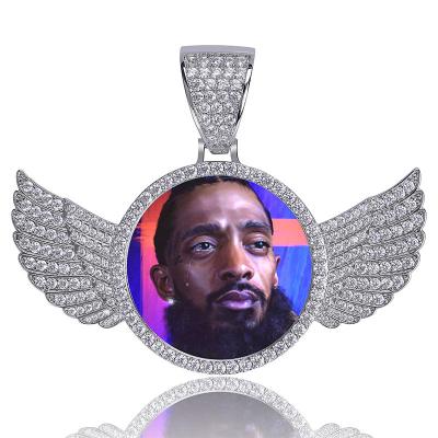 China Fashion Design Hiphop Young Man's Diamond Wing Picture Pendant Brass Necklace For Gift for sale