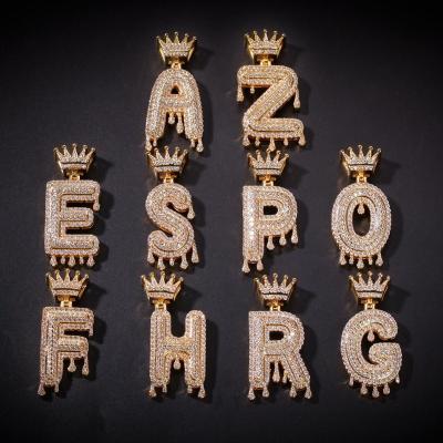 China Brass Custom Name Full Glazed Crown Drip Letter Pendant for sale