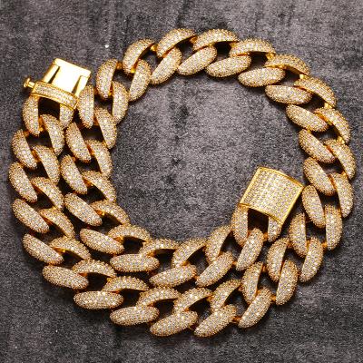 China Full Of New Arrival 18MM Hip Hop Hip Hop Iced Out Cuban Link Chains 18K Gold Plated Gold Cuban Link Chain For Men for sale