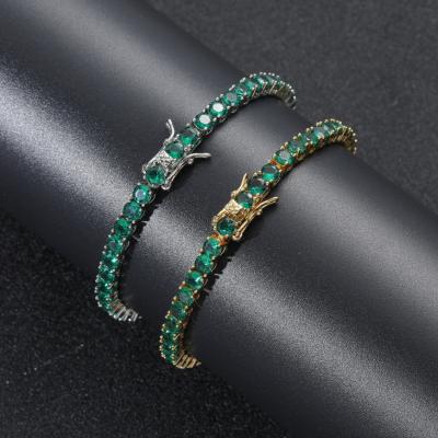 China FASHION Green Zircon Tennis Bracelet 18K 4MM Gold Plated Green CZ Tennis Bracelet Iced Out Diamond Bracelets for sale