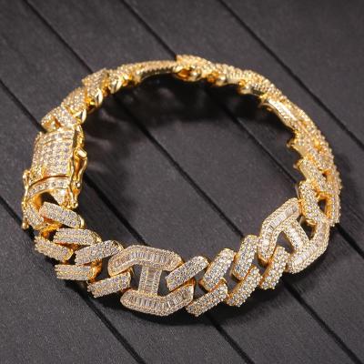 China Hiphop Wholesale 18K Gold Plated Hip Hop Iced Out Cuban Link Bracelet Bangle For Men for sale