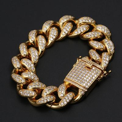 China Hiphop Top Selling Hip Hop Jewelry 20mm Iced Out Cuban Link Bracelet 18K Gold Plated Mens Cuban Link Bracelet for sale