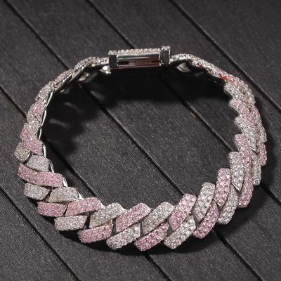 China Hiphop Pink and Clear CZ Micro Pave Cuban Link Bracelet Iced Out Cuban Link Bracelet for Women for sale