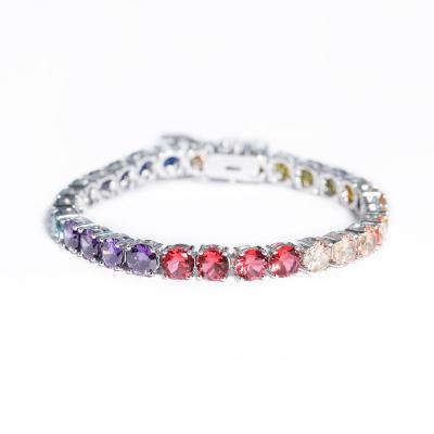 China Multicolor Diamond Tennis Bracelet Hot Sale 6MM CZ Rainbow Lab Tennis Brass Bracelet HipHop Bracelet for sale