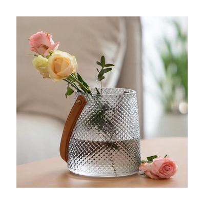 China wholesale modern minimalist creative home portable transparent glass jar decoration flower vase for sale