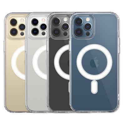 China Hot Sales Acrylic Transparent Magnetic Cell Phone Shockproof Magnetic Filling Case For Iphone 12 13 Mini Pro Max Mag Clear Safe Case for sale