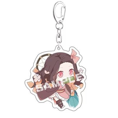 China New Women Man Key Chain Kamado Tanjirou Kamado-Nezuko Tomioka Giyuu Plastic Demon Slayer Kimetsu No Yaiba Acrylic Key Chain Cute Cartoon for sale