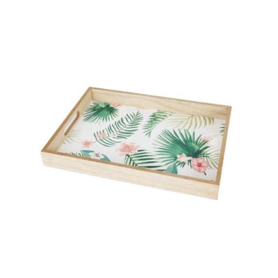 China 2021 New Environmental Friendly Hot-selling Rectangle Printed Wooden Tray With Handle for sale