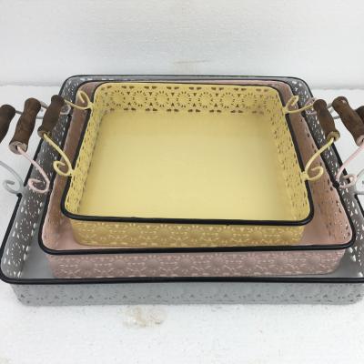 China New Design Hot Selling Metal Serving Tray Eco - Friendly With Wooden Handles for sale