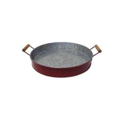 China New Style Eco-Friendly High Quality Home Galvanized Round Metal Serving Tray With Wooden Handles for sale