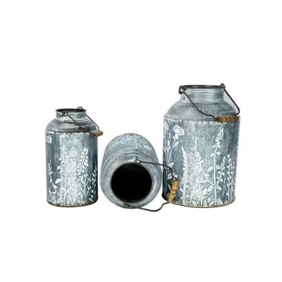 China Eco - Friendly High Quality Modern Galvanized Metal Bucket Vase With Wooden Handle for sale