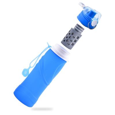 China Sports Silicone Activated Carbon Water Bottle Blue Folding Outdoor Drinking Alkaline Filter Suitable for Sports and Outdoors for sale