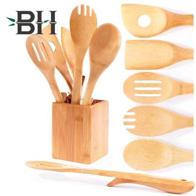 China Eco-Friehdly Sustainable Bamboo Wooden Cookware Set With Rack for sale