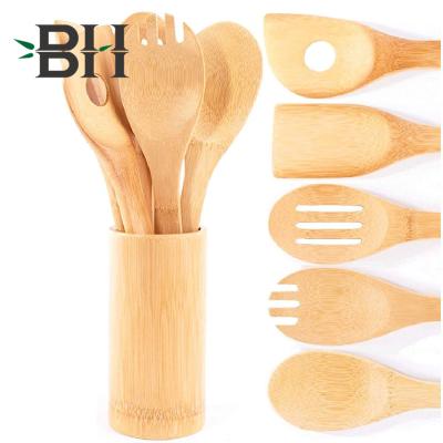 China Sustainable Reusable Bamboo Cookware Set With Round Bamboo Rack for sale