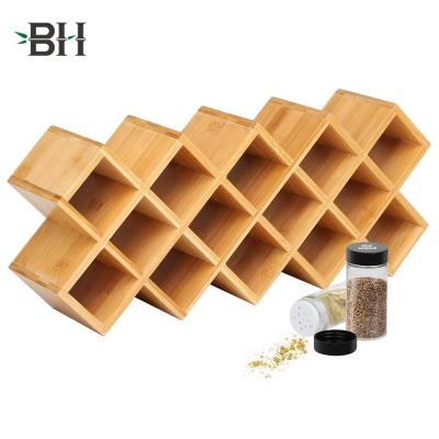 China Sustainable Bamboo Countertop 18-Jar Spice Rack Organizer, Buffet Cupboard Wall Mount Door Spice Storage for sale