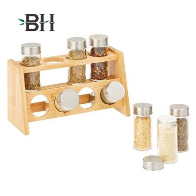 China 2 Tier Buffet Shelf Universal Viable Bamboo Spice Rack Includes 8 Glass Jars Organizer for sale