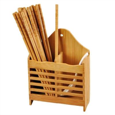 China Sustainable Double Row Bamboo Chopstick Basket Holder Hanging Cage Organizer Utensil Drying Rack Tableware Dinner Serving for sale