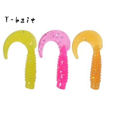 China Wholesale 4.5cm1.6g Plastic T-Bait Bifurcated Soft Lure Artificial Silicone Fishing Tail Worm Swimbait PVC Bait for sale