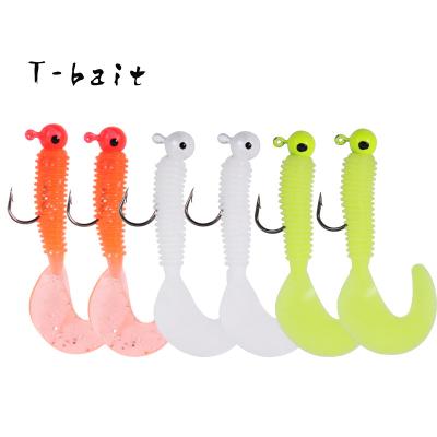 China Lead T-Bait 5cm C Tail Soft Fishing Lures With 2g Lead Head Hook Artificial Saltwater Curly Worm Dig Bionic Bait for sale