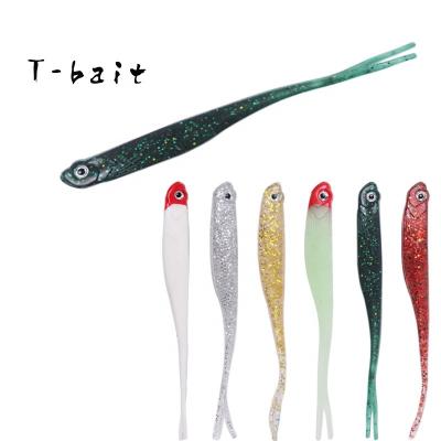 China Plastic T-Bait Factory Colored Fork Tail Soft Fishing Lure With 3DEyes 130mm8.5g Artificial Soft Plastic Bait Tackle for sale