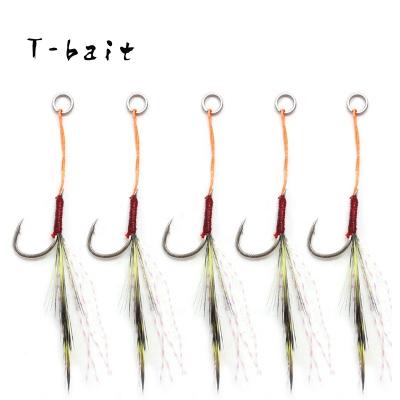 China Carbon Steel T-bait 8# 10# 12# Slow Building Aid Hooks With Feather Single Hook In Stock for sale