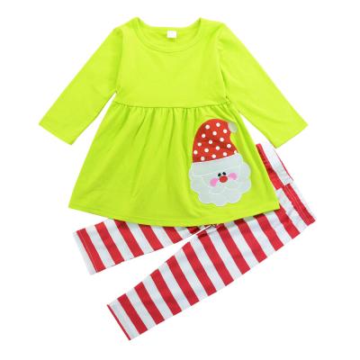 China Wholesale Casual Boutique Kids Striped Holiday Pants Outfits Set Embroidery Santa Christmas Girl Clothes for sale