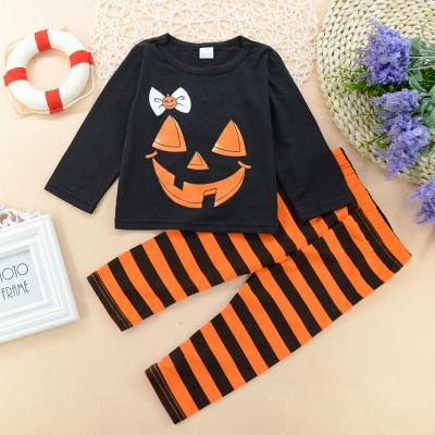 China 2021 hot sale Halloween boutique girl children's casual clothing set striped pants cotton children's outfits for sale