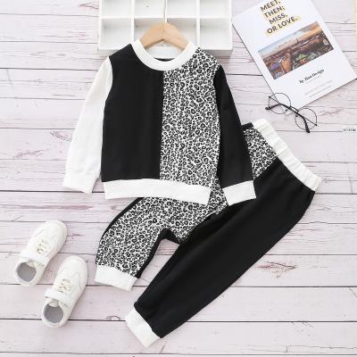 China European and American autumn 2021Children's stitching suit set of children's clothing fashion casual leopard print suit for sale