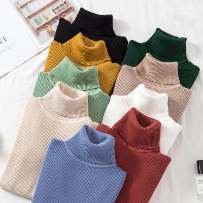 China High Fit Autumn Winter Women Sweaters Slim Turtle Neck Sweaters Candy Color Breathable Women's Neck Sweaters Knit Tops for sale