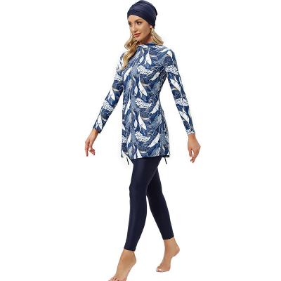 China Customized Plus Size Full Coverage Muslim Women Printed Islamic Ladies Girls 3 Pieces With Turban Swimwear Swimwear Beach Wear for sale