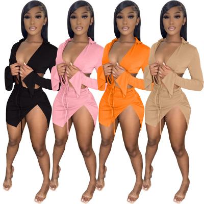 China 2023 New Arrival Summer Custom Ladies Anti-pilling Sets Solid Color Two Piece Dress Set Women Casual Dress Skirt Skirt Two Piece Set for sale